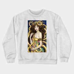 Gustav Klimt's Serpentine Embrace: Women in Snake Affection Crewneck Sweatshirt